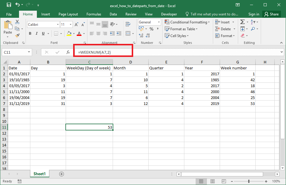 Excel How To - Month from date. Week from date