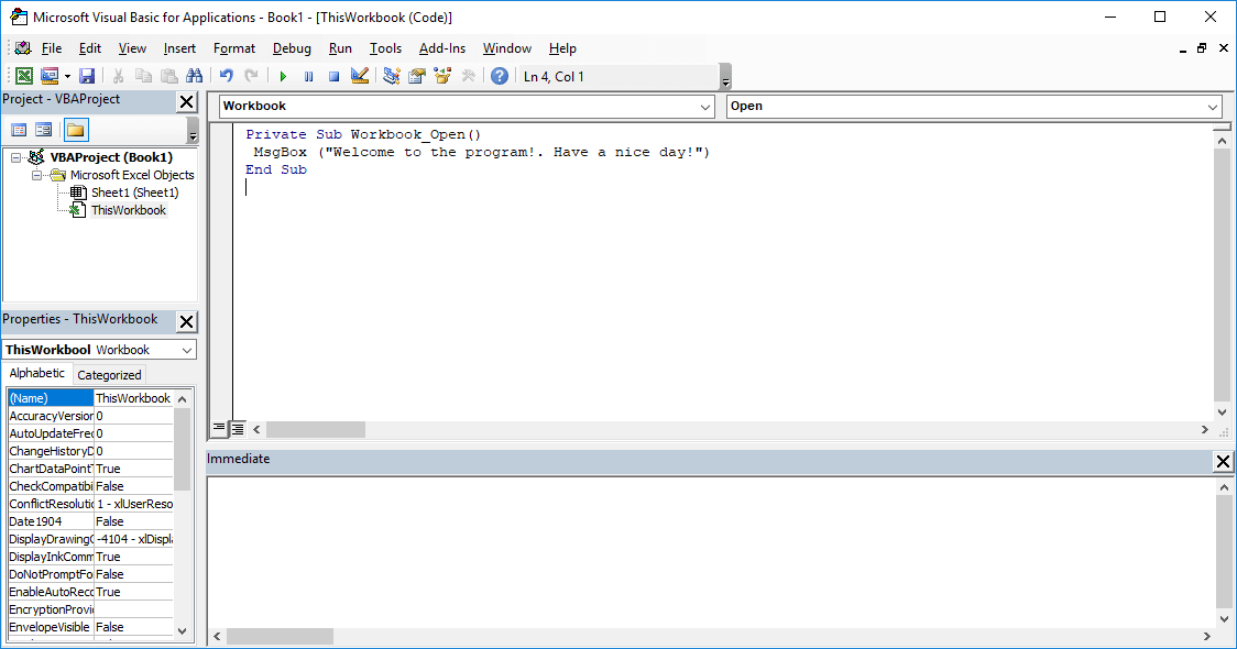 Excel VBA course - MsgBox window